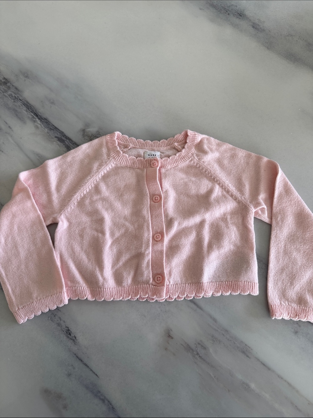 BABY GAP Light Pink Baby Girl Cardigan with Scalloped Hem